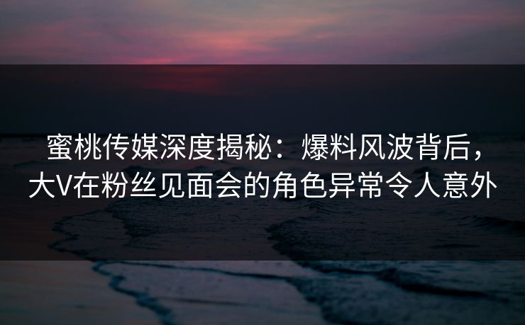 蜜桃传媒深度揭秘：爆料风波背后，大V在粉丝见面会的角色异常令人意外