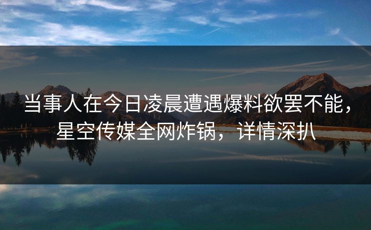 当事人在今日凌晨遭遇爆料欲罢不能，星空传媒全网炸锅，详情深扒